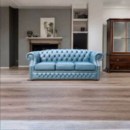 Chesterfield 3 Seater Sofa Shelly Majolica Blue Leather In Buckingham Style - thumbnail 2