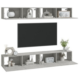 Berkfield Wall Tv Cabinets 4 Pcs Concrete Grey 100X30X30 Cm - thumbnail 3