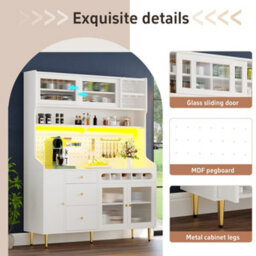 Btm Highboard 145X39X171Cm With Led And Wine Rack, Adjustable Shelves, Freestanding Cabinet, White - thumbnail 7