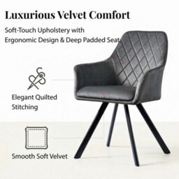Evre Mason Dark Grey Velvet Dining Chairs Set Of 2 Upholstered Chairs With Arms & Metal Legs - thumbnail 3