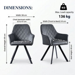 Evre Mason Dark Grey Velvet Dining Chairs Set Of 2 Upholstered Chairs With Arms & Metal Legs - thumbnail 2