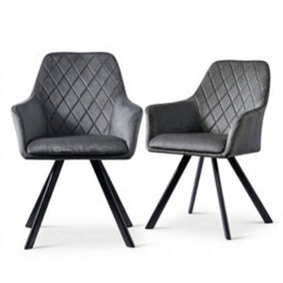 Evre Mason Dark Grey Velvet Dining Chairs Set Of 2 Upholstered Chairs With Arms & Metal Legs - thumbnail 1