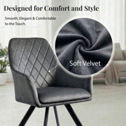 Evre Mason Dark Grey Velvet Dining Chairs Set Of 2 Upholstered Chairs With Arms & Metal Legs - thumbnail 4