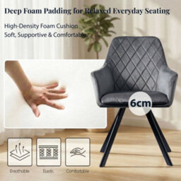 Evre Mason Dark Grey Velvet Dining Chairs Set Of 2 Upholstered Chairs With Arms & Metal Legs - thumbnail 5