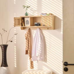 Nordlys Wall-Mounted Wooden Coat Rack With 2  Doors Industrial Style Entryway - thumbnail 7