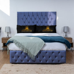 UKBEDFURNITURE Monaco Blue Plush  Divan Bed Base With 26 Inch Headboard - No Storage - thumbnail 1