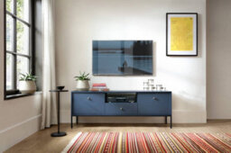 Arte Mono Tv Cabinet In Navy - Stylish And Functional Entertainment Centre With Drawer And Doors (W1540mm X H560mm X D390mm) - thumbnail 2