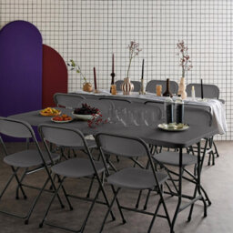 Sweeek - Pair Of Folding Plastic Reception Tables With 12 Chairs Charcoal Grey 180X69.5X73.5 Cm - Fiesta - thumbnail 2