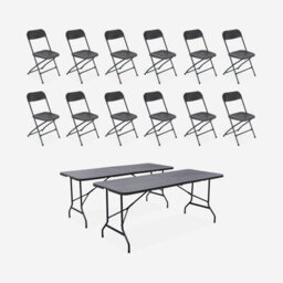 Sweeek - Pair Of Folding Plastic Reception Tables With 12 Chairs Charcoal Grey 180X69.5X73.5 Cm - Fiesta - thumbnail 5