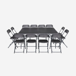 Sweeek - Pair Of Folding Plastic Reception Tables With 12 Chairs Charcoal Grey 180X69.5X73.5 Cm - Fiesta - thumbnail 4