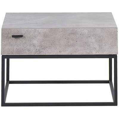 Wyld And Coco Grey Concrete-Effect Bedside Table With 1 Drawer And Black Metal Base, W55 X D41 X H39Cm - image 1