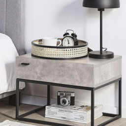 Wyld And Coco Grey Concrete-Effect Bedside Table With 1 Drawer And Black Metal Base, W55 X D41 X H39Cm - thumbnail 2
