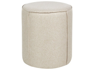 Wyld And Coco Beige Linen Round Pouffe 40 X 40 X 43 Cm Modern Accent Stool - image 1