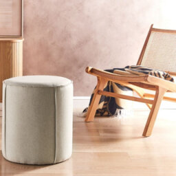 Wyld And Coco Beige Linen Round Pouffe 40 X 40 X 43 Cm Modern Accent Stool - thumbnail 2