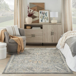 Navy Traditional Abstract Floral Rug Easy To Clean Dining Room-300Cm X 411Cm - thumbnail 1