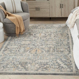 Navy Traditional Abstract Floral Rug Easy To Clean Dining Room-300Cm X 411Cm - thumbnail 3