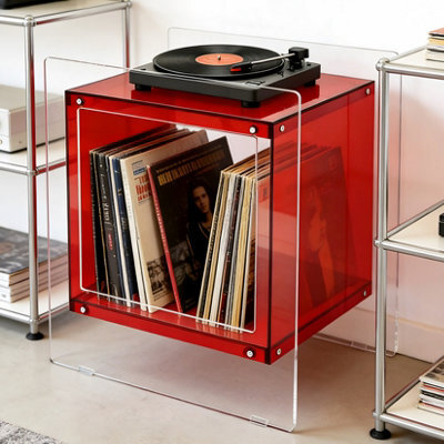 Fativo L46Xw39.5Xh55Cm Square Clear Acrylic Bedside Nightstand Modern Living Room Side Table With Shelf, Red - image 1