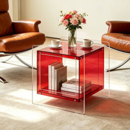Fativo L46Xw39.5Xh55Cm Square Clear Acrylic Bedside Nightstand Modern Living Room Side Table With Shelf, Red - thumbnail 9