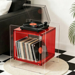 Fativo L46Xw39.5Xh55Cm Square Clear Acrylic Bedside Nightstand Modern Living Room Side Table With Shelf, Red - thumbnail 8