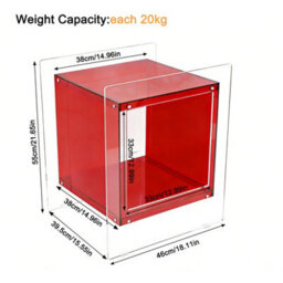 Fativo L46Xw39.5Xh55Cm Square Clear Acrylic Bedside Nightstand Modern Living Room Side Table With Shelf, Red - thumbnail 2