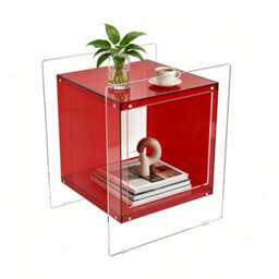 Fativo L46Xw39.5Xh55Cm Square Clear Acrylic Bedside Nightstand Modern Living Room Side Table With Shelf, Red - thumbnail 3