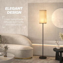 Wyld Haus Sekafi 161.5Cm Black Metal Floor Lamp With Beige Faux Linen Shade And Foot Switch - thumbnail 4