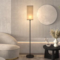 Wyld Haus Sekafi 161.5Cm Black Metal Floor Lamp With Beige Faux Linen Shade And Foot Switch - thumbnail 9
