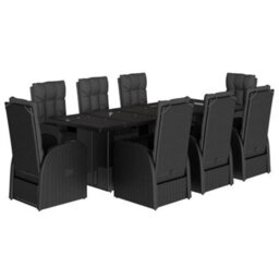 Berkfield 9 Piece Garden Dining Set With Cushions Black Poly Rattan - thumbnail 2