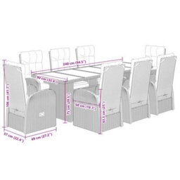 Berkfield 9 Piece Garden Dining Set With Cushions Black Poly Rattan - thumbnail 7