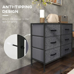 Wyld Haus Veroso Black Metal And Grey Fabric 6-Drawer Industrial Storage Dresser 80W X 30D X 62.5H Cm - thumbnail 5
