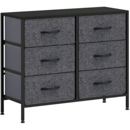 Wyld Haus Veroso Black Metal And Grey Fabric 6-Drawer Industrial Storage Dresser 80W X 30D X 62.5H Cm - thumbnail 2
