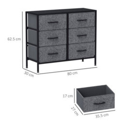 Wyld Haus Veroso Black Metal And Grey Fabric 6-Drawer Industrial Storage Dresser 80W X 30D X 62.5H Cm - thumbnail 3