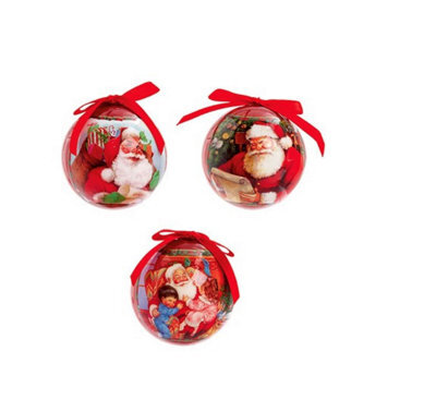 Premier Decorations Limited Set Of 3 Traditional Santa Christmas Tree Decoration Baubles 75mm - image 1