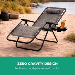 Royalford Zero Gravity Chair Grey Folding Garden Recliner 120Kg Support - thumbnail 3