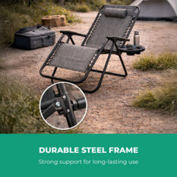 Royalford Zero Gravity Chair Grey Folding Garden Recliner 120Kg Support - thumbnail 4
