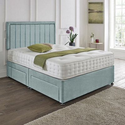 Dining Tables Cairo Matching Headboard Divan Set, 2 Drawer On Same Side With Sprung 1500 Comfort Mattress - Chenille Pale Blue - King - image 1