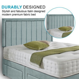 Dining Tables Cairo Matching Headboard Divan Set, 2 Drawer On Same Side With Sprung 1500 Comfort Mattress - Chenille Pale Blue - King - thumbnail 3