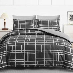 Pamposh 4 Pcs Double Duvet Set With Matching Black Double Fitted Sheet Breathable Premium Microfibre Reversible Quilt Cover - thumbnail 5