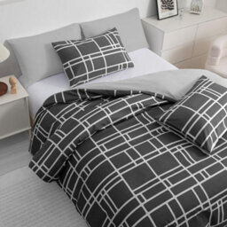 Pamposh 4 Pcs Double Duvet Set With Matching Black Double Fitted Sheet Breathable Premium Microfibre Reversible Quilt Cover - thumbnail 3
