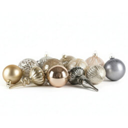 Beliani Set Of 24 Baubles Winterlight Glass Rose Gold