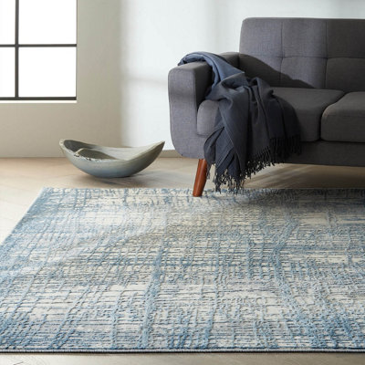 Ivory Blue Modern Easy To Clean Abstract Ruf For Bedroom Dining Room And Living Room-97Cm X 152Cm