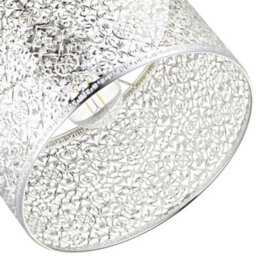 Happy Homewares Ornate Moroccan Style Decorated Shiny Silver Metal Pendant Shade 25Cm X 15Cm - thumbnail 4