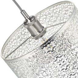 Happy Homewares Ornate Moroccan Style Decorated Shiny Silver Metal Pendant Shade 25Cm X 15Cm - thumbnail 5