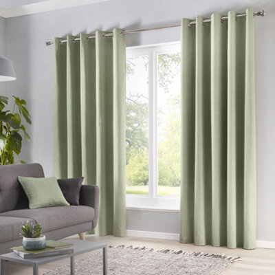 Fusion Sorbonne 100% Cotton Light Filtering Plain Dyed Green Eyelet Curtains - image 1