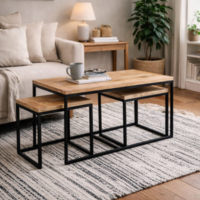 Wyld Haus Toivakka Set Of 3 Industrial Reclaimed Wood Nesting Coffee Tables - image 1