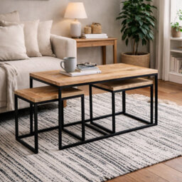 Wyld Haus Toivakka Set Of 3 Industrial Reclaimed Wood Nesting Coffee Tables - thumbnail 1