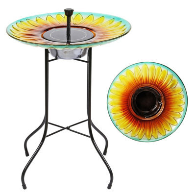 Taylor & Brown Solar Glass Bird Bath Fountain, Handpainted Sunflower, 16Inch, Outdoor Garden Décor With Metal Stand - image 1
