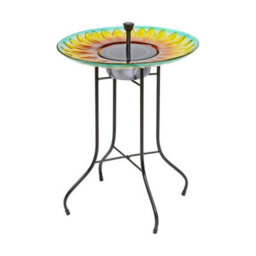 Taylor & Brown Solar Glass Bird Bath Fountain, Handpainted Sunflower, 16Inch, Outdoor Garden Décor With Metal Stand - thumbnail 6