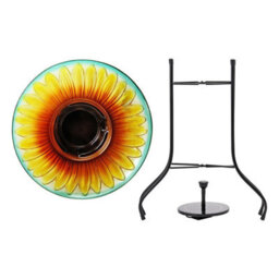 Taylor & Brown Solar Glass Bird Bath Fountain, Handpainted Sunflower, 16Inch, Outdoor Garden Décor With Metal Stand - thumbnail 2