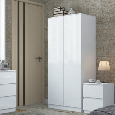 Fwstyle Stora 2 Door Double White Gloss Wardrobe Push To Open Soft Close (H) 180 (W) 80 (D) 50Cm - image 1